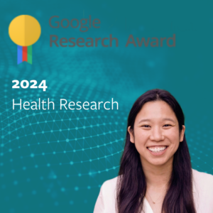 Irene Chen, PhD headshot alongside Google Research Award Logo (a gold medal with blue, red, green streaks below)